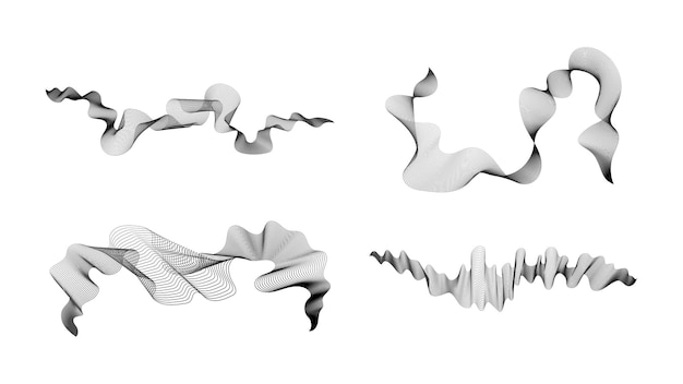Líneas onduladas curvas Conjunto de cuatro líneas de onda de gradiente oscuro abstracto sobre un fondo blanco Ilustración vectorial