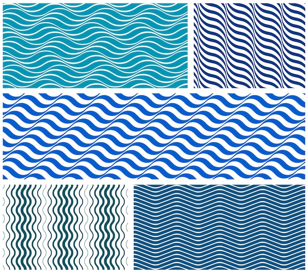 Líneas onduladas geométricas conjunto de patrones vectoriales 3D dimensional fondo sin fin papel tapiz diseño colección de imágenes rayada curva textura cultivable