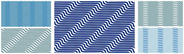 Líneas onduladas geométricas conjunto de patrones vectoriales 3D dimensional fondo sin fin papel tapiz diseño colección de imágenes rayada curva textura cultivable
