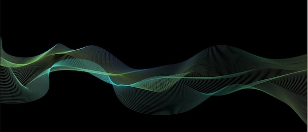 Líneas onduladas de gradiente azul dinámico en fondo negro Tecnología moderna Banner de comunicación Vector