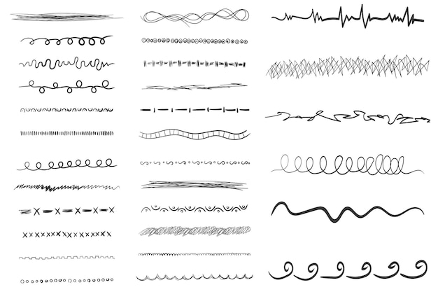 Líneas onduladas horizontales garabato Línea dibujada a mano trazo de pincel Scribble pinceles artísticos Vector
