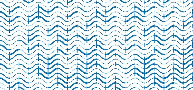 Las líneas onduladas repiten regularmente el fondo interminable, el patrón abstracto vectorial sin fisuras, las ondas rítmicas de color azul de estilo digital técnico.