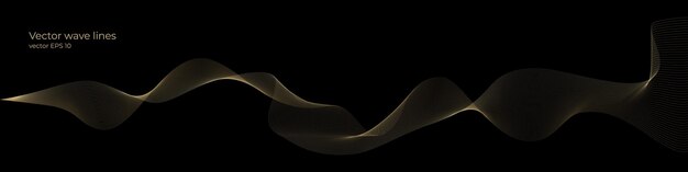 Líneas de oro dinámicas de onda vectorial Curva suave Color degradado dorado sobre fondo negro Fondo de lujo para su diseño Vector EPS 10