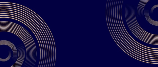 Líneas de patrón de círculo dorado de lujo brillante sobre un fondo azul oscuro