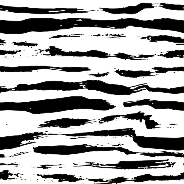 Líneas de pincel secas patrón vectorial sin costuras en blanco y negro