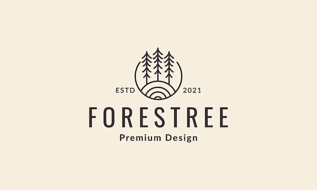 Líneas pinos de árboles modernos con logotipo de círculo vector símbolo icono diseño gráfico ilustración