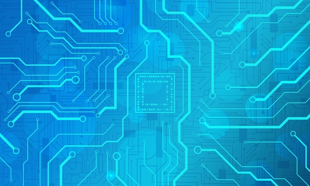 Líneas de placas de circuitos abstractas de fondo tecnológico de gradiente azul