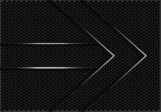 Líneas de plata dirección de flecha fondo hexagonal oscuro de malla.