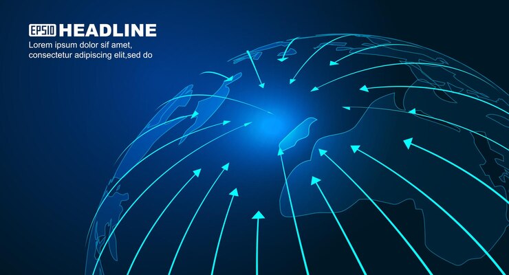 Vector las líneas de punta de flecha convergen conceptos de tecnología global en torno a la tierra digital