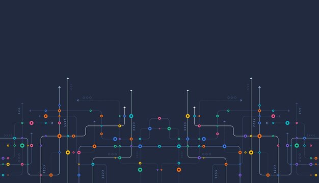 Líneas y puntos de conexión de circuitos Tecnología de red y concepto de conexión Conexiones de nodos de red descentralizados