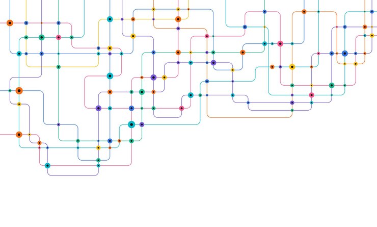 Vector líneas y puntos de conexión de circuitos tecnología de red y concepto de conexión conexiones de nodos de red descentralizados