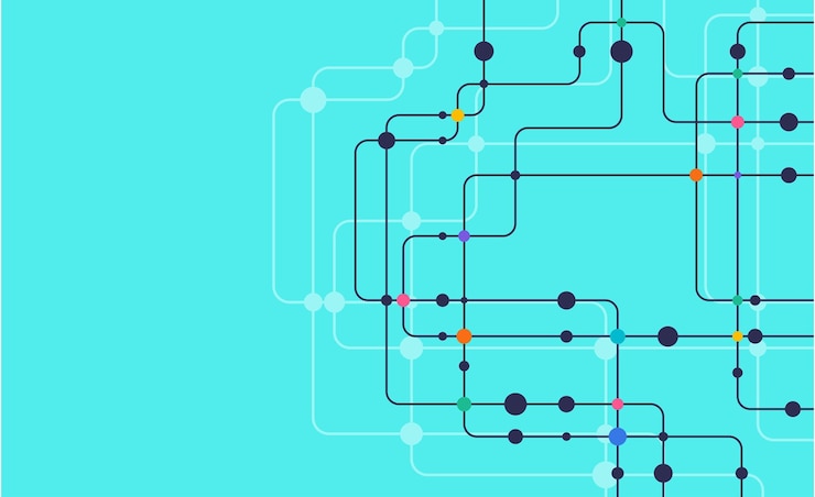 Vector líneas y puntos de conexión de circuitos tecnología de red y concepto de conexión conexiones de nodos de red descentralizados