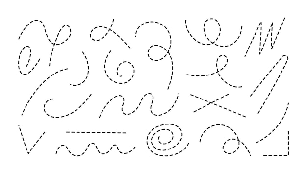 Líneas de puntos dibujadas a mano líneas abstractas líneas de puntos vectoriales elementos circulares curvas