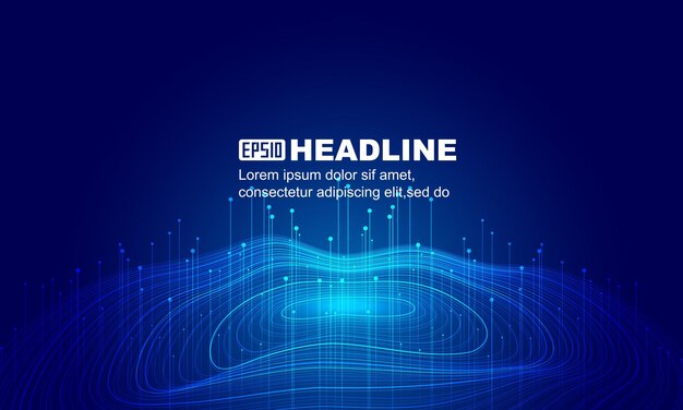 Líneas de puntos de formas de onda con rayos ascendentes en el fondo de big data de Internet