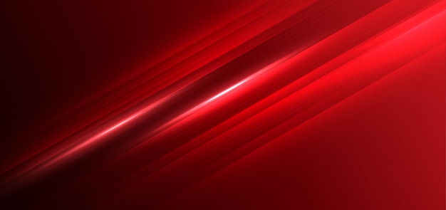 Líneas de rayas de fondo futurista de tecnología con efecto de luz sobre fondo rojo