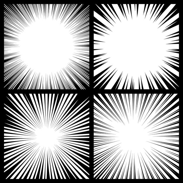 Líneas de rayos radiales de cómic Fondo de cómics con líneas de velocidad de movimiento Elementos de estilo pop art Ilustración vectorial