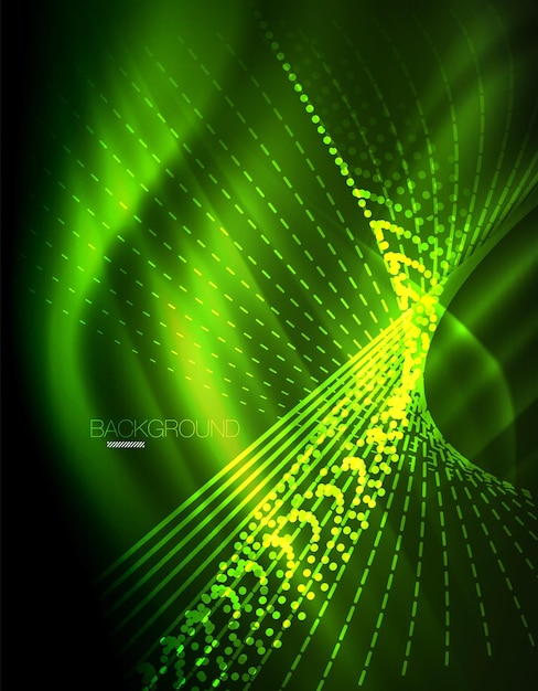 Líneas rectas de efecto de luz suave sobre fondo oscuro de neón brillante brillante Idea de tecnología energética