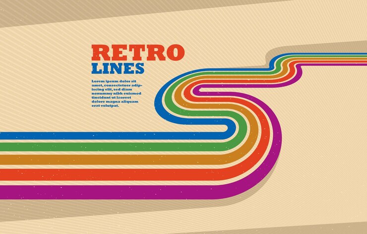 Vector líneas retro vector fondo abstracto perspectiva dimensional 3d diseño gráfico vintage arte cartel papel tapiz en un estilo de los años setenta