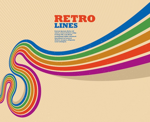 Líneas retro vector fondo abstracto perspectiva dimensional 3D diseño gráfico vintage arte cartel papel tapiz en un estilo de los años setenta