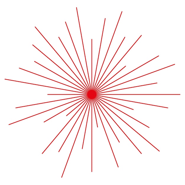 Líneas rojas de estallido Forma del vector de radiación Forma de la explosión central Disposición geométrica de la estrella