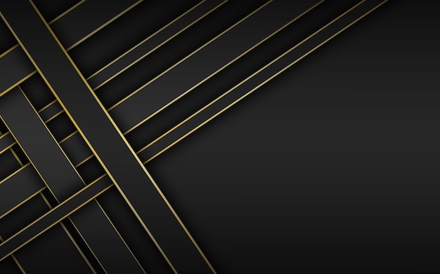 Líneas superpuestas negras y doradas fondo de material geométrico diseño corporativo abstracto oscuro con lugar para su texto ilustración vectorial moderna