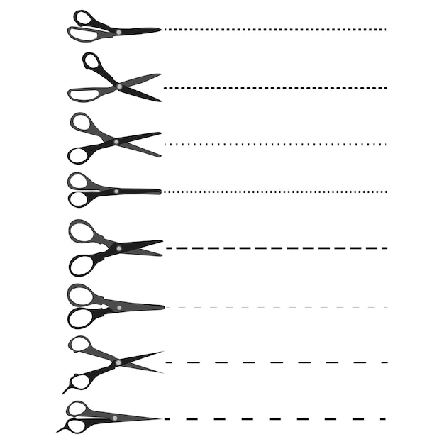 Vector líneas de tijeras tijeras con icono de vector de línea punteada