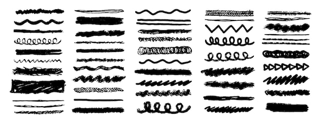 Líneas de tiza y garabates subrayados dibujados a mano dibujos gruesos borde swoosh lápiz de colores texturizado