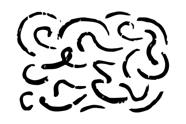 Líneas y trazos abstractos con tiza, lápices de colores dibujados a mano, líneas curvas con lápiz, carbón, garabatos desiguales.