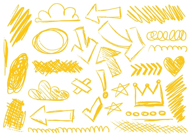 Líneas y trazos de lápiz amarillo Líneas de lápicón Doodle y dibujos de tiza grunge