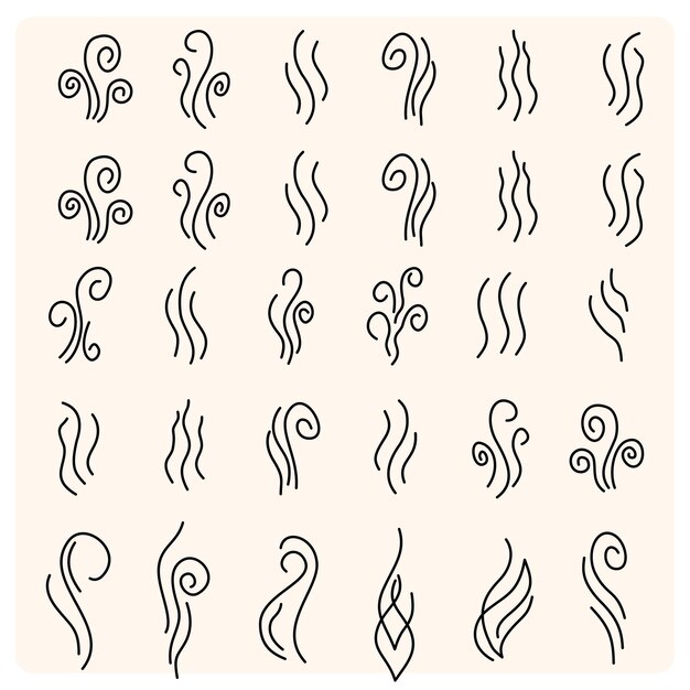 Líneas de vapor y humo configuradas con estilo doodle