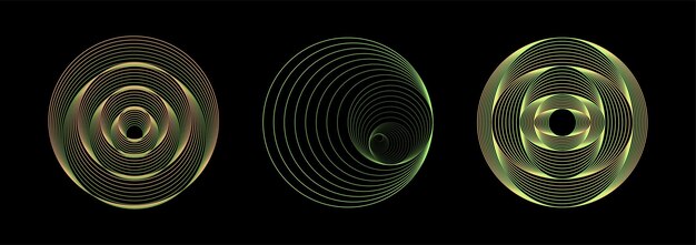 Líneas vectoriales con círculos concéntricos espirales y ondas fondo de líneas abstractas verde y naranja