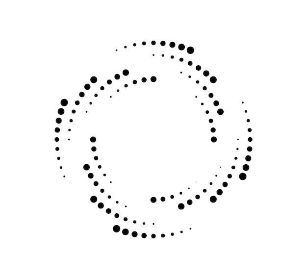Líneas de velocidad de círculo de puntos para el diseño de emblemas y cómics Forma geométrica redonda abstracta Textura rayada gráfica de semitonos Líneas de movimiento circular Ilustración vectorial aislada sobre fondo blanco