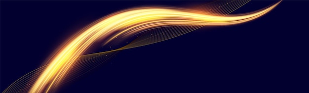Líneas de velocidad de onda de luz dorada Elemento de diseño de oro brillante con rayas brillantes onduladas