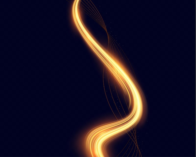 Líneas de velocidad de onda de luz dorada Elemento de diseño de oro brillante con rayas brillantes onduladas