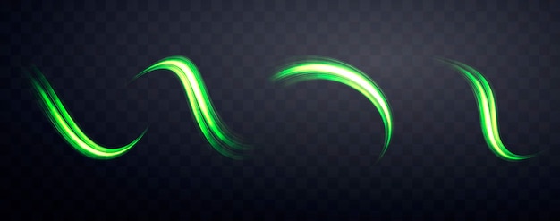 Líneas verdes brillantes establecidas Neon velocidad de energía realista Efecto de luz abstracto