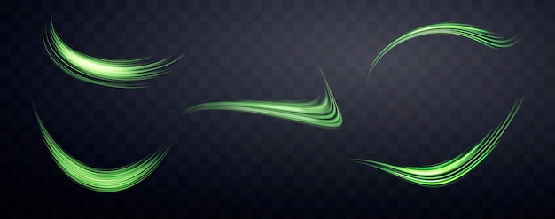 Líneas verdes brillantes establecidas Neon velocidad de energía realista Efecto de luz abstracto