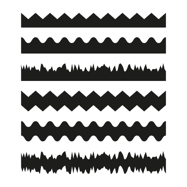 Líneas en zigzag y onduladas Variaciones de patrones negros Formas geométricas vectoriales Fronteras decorativas
