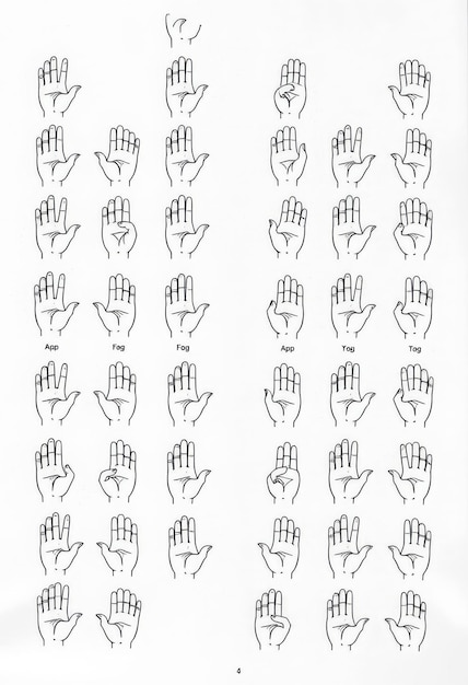 Língua de señas estadounidense ASL Gráfico alfabético Guía de forma de mano