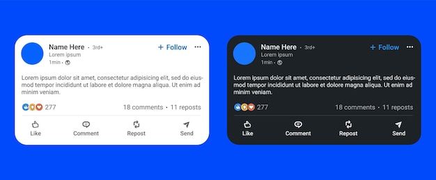 LinkedIn Text Post UI Mockup Set with Emoji Reactions Like Comment Repost amp Follow Buttons