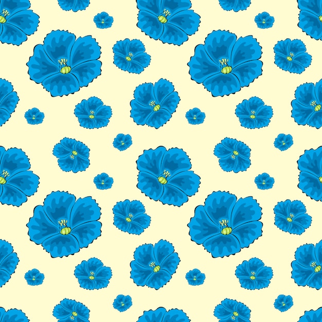 Lino linum flores azules Patrón sin costuras Ilustración vectorial