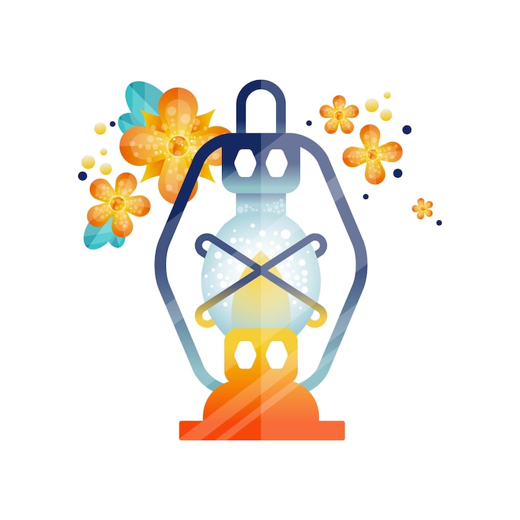 Vector linterna árabe tradicional lámpara de luz de aceite de ramadán musulmán con flores vector ilustración