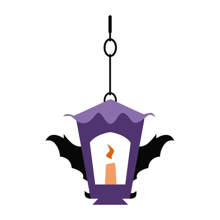 Vector linterna aterradora decorativa de halloween con alas de murciélago y velas en el interior