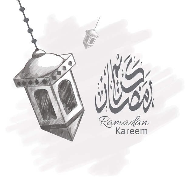 Linterna de boceto dibujado a mano para el fondo de ramadan kareem con fondo de color de agua