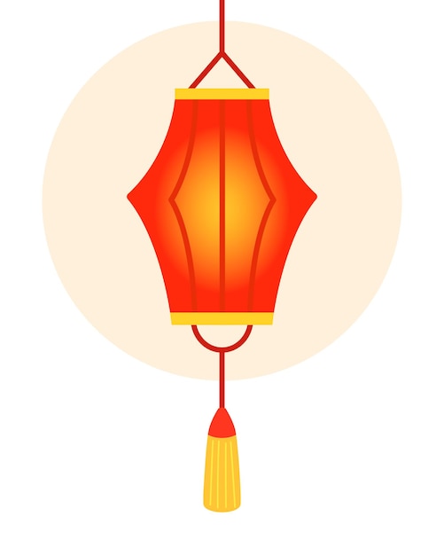 Linterna brillante roja de vacaciones chinas Decoración asiática Elemento de dibujos animados de diseño en estilo plano
