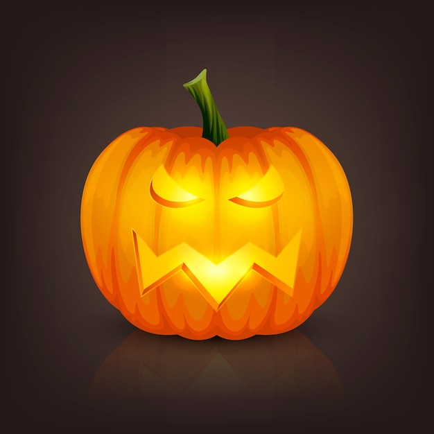 Vector linterna de calabaza de halloween de dibujos animados brillante vectorial con cara divertida plantilla de diseño de vista frontal de calabaza realista jack o lantern vacaciones de otoño concepto de halloween