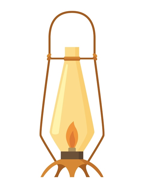Linterna de camping vintage o lámpara de aceite Asa de lámparas de gas para excursiones turísticas Quema de combustible de campamento de brillo de llama aislado sobre fondo blanco