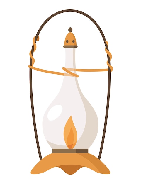 Linterna de camping vintage o lámpara de aceite Manejar lámparas de gas para caminatas turísticas Llama resplandor campamento quema de combustible aislado sobre fondo blanco