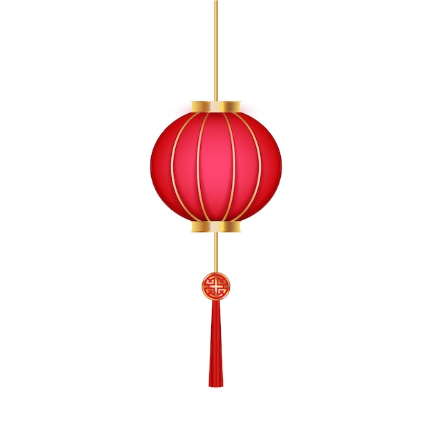 Linterna china roja vectorial de composición realista de forma circular con linterna festiva aplanada