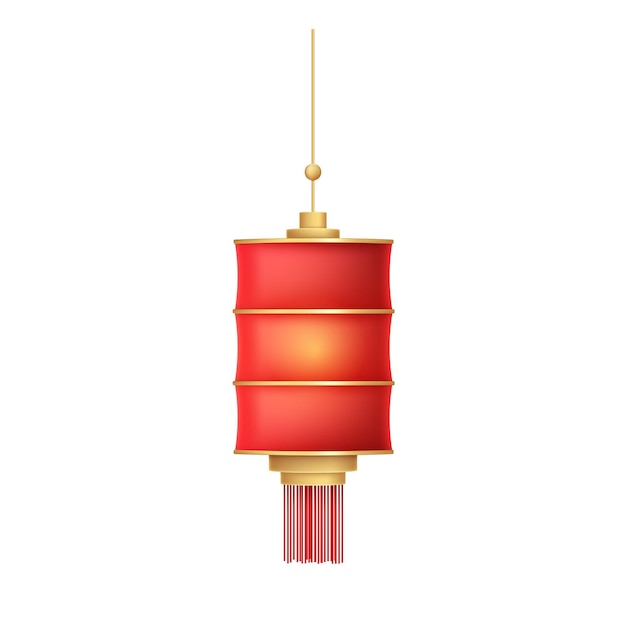 linterna china roja vectorial de forma circular composición realista con linterna festiva aplanada