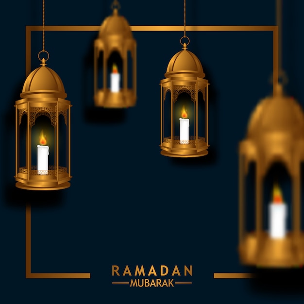 Linterna colgante 3D de lujo con fanoos dorados para ramadan mubarak